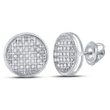 10kt White Gold Mens Round Diamond Circle Cluster Stud Earrings 1/8 Cttw