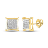 10kt Yellow Gold Mens Round Diamond Square Earrings 1/20 Cttw