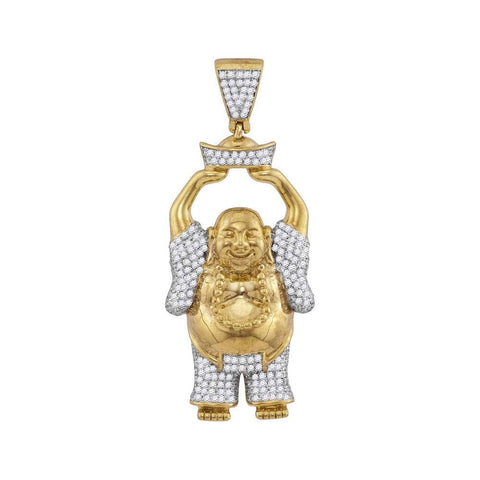 10kt Yellow Gold Mens Round Diamond Laughing Buddha Hotei Charm Pendant 1 Cttw