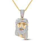 10kt Yellow Gold Mens Round Diamond Jesus Face Charm Pendant 3/8 Cttw