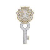 10kt Yellow Gold Mens Round Diamond King Lion Crown Key Charm Pendant 1-5/8 Cttw