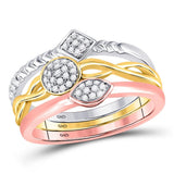 10kt Tri-Tone Gold Womens Round Diamond Stackable Ring 3-Piece Set 1/5 Cttw