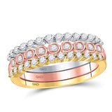 10kt Tri-Tone Gold Womens Round Diamond 3-Piece Stackable Band Ring Set 1/2 Cttw