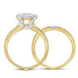 14kt Yellow Gold Womens Round Diamond Bridal Guard Enhancer Wedding Ring Set 1-1/2 Cttw