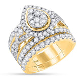 14kt Yellow Gold Round Diamond Pear Bridal Wedding Ring Band Set 3 Cttw