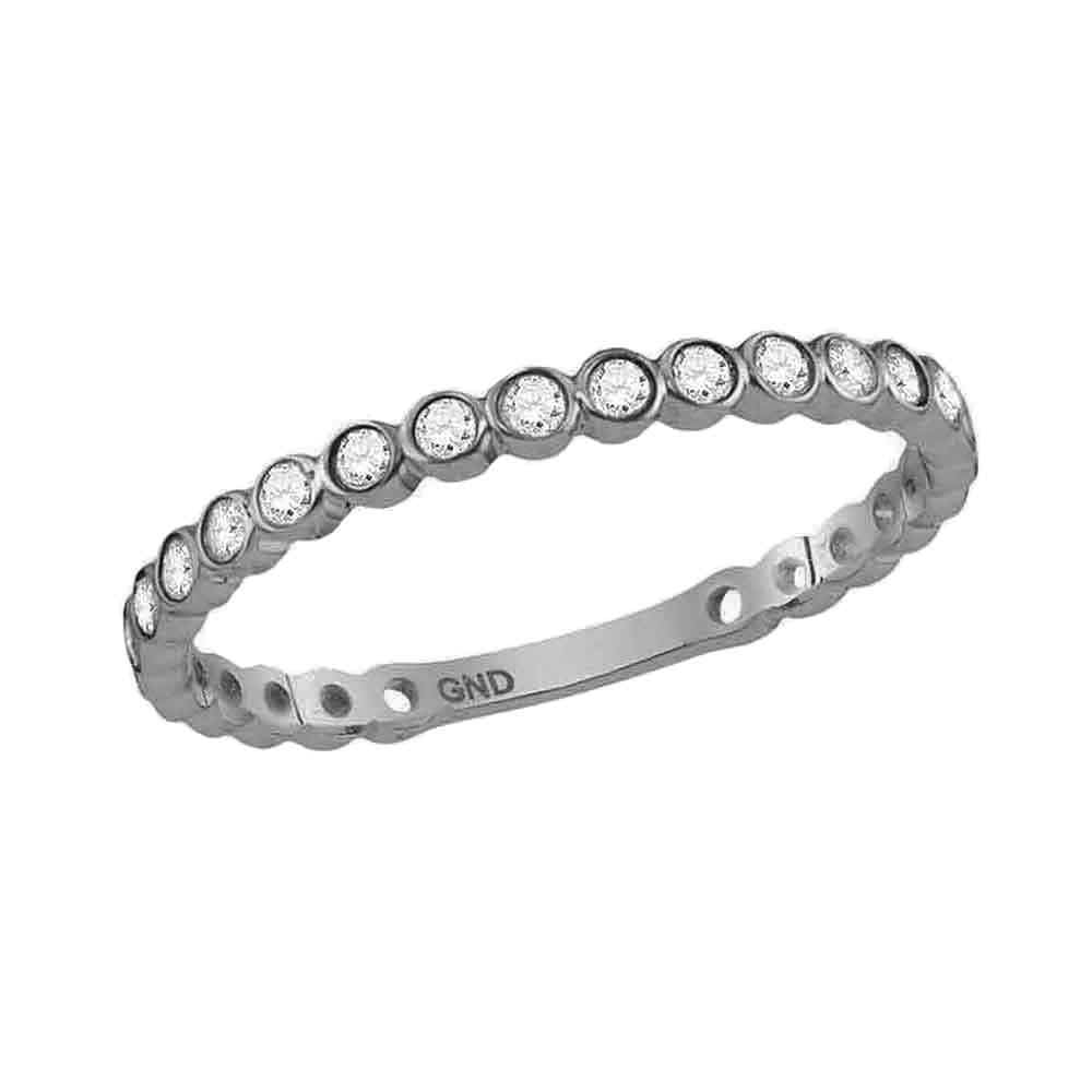10kt White Gold Womens Round Diamond Bezel Set Stackable Band Ring 1/5 Cttw