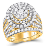 14kt Yellow Gold Round Diamond Bridal Wedding Ring Band Set 3 Cttw