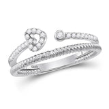 10kt White Gold Womens Round Diamond Heart Stackable Band Ring 1/6 Cttw
