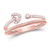 10kt Rose Gold Womens Round Diamond Heart Stackable Band Ring 1/6 Cttw