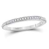 10kt White Gold Womens Round Diamond Single Row Stackable Band Ring 1/8 Cttw