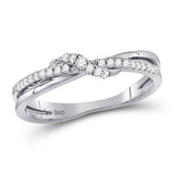 10kt White Gold Womens Round Diamond Crossover Stackable Band Ring 1/6 Cttw