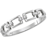10kt White Gold Womens Round Diamond Chain Link Stackable Band Ring .03 Cttw