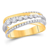14kt Yellow Gold Womens Round Diamond Graduated Crossover Band Ring 1/2 Cttw