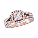 14kt Rose Gold Round Diamond Square Cluster Bridal Wedding Engagement Ring 1 Cttw