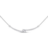 14kt White Gold Womens Round Diamond Curved Bar 2-stone Necklace 1 Cttw