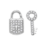 10kt White Gold Womens Round Diamond Lock Key Fashion Earrings 1/10 Cttw