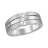 14kt White Gold Mens Princess Diamond 3-stone Wedding Ring Band 1/3 Cttw