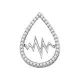 14kt White Gold Womens Round Diamond Heartbeat Teardrop Pendant 1/5 Cttw