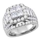 14kt White Gold Princess Diamond Cluster Halo Bridal Wedding Engagement Ring 3 Cttw