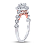 14kt Two-tone Gold Round Diamond Halo Bridal Wedding Engagement Ring 3/4 Cttw