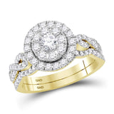 14kt Yellow Gold Round Diamond Twist Bridal Wedding Ring Band Set 1 Cttw