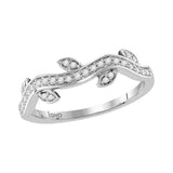 10kt White Gold Womens Round Diamond Vine Floral Stackable Band Ring 1/6 Cttw