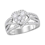 14kt White Gold Round Diamond Cluster Heart Bridal Wedding Engagement Ring 1 Cttw