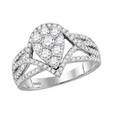 14kt White Gold Round Diamond Cluster Pear Bridal Wedding Engagement Ring 1 Cttw