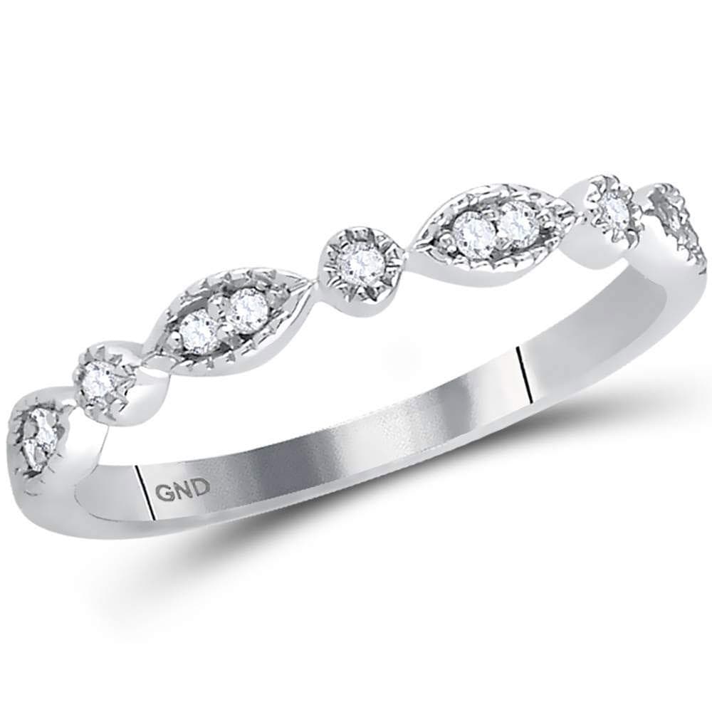 14kt White Gold Womens Round Diamond Classic Stackable Band Ring 1/10 Cttw