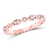 14kt Rose Gold Womens Round Diamond Classic Stackable Band Ring 1/10 Cttw