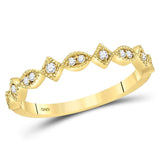 14kt Yellow Gold Womens Round Diamond Geometric Stackable Band Ring 1/10 Cttw