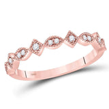 14kt Rose Gold Womens Round Diamond Geometric Stackable Band Ring 1/8 Cttw