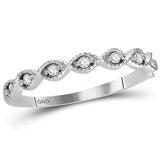 14kt White Gold Womens Round Diamond Classic Stackable Band Ring 1/10 Cttw
