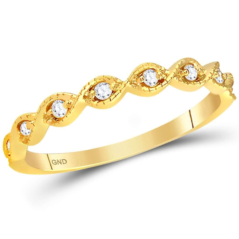 14kt Yellow Gold Womens Round Diamond Twist Stackable Band Ring 1/10 Cttw