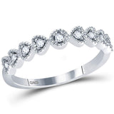 14kt White Gold Womens Round Diamond Heart Stackable Band Ring 1/10 Cttw