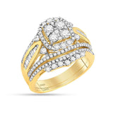 14kt Yellow Gold Round Diamond Bridal Wedding Ring Band Set 1-5/8 Cttw