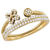 14kt Yellow Gold Womens Round Diamond Flower Bisected Stackable Band Ring 1/5 Cttw