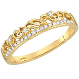 14kt Yellow Gold Womens Round Diamond Stackable Band Ring 1/12 Cttw