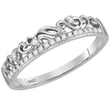14kt White Gold Womens Round Diamond Floral Accent Stackable Band Ring 1/12 Cttw