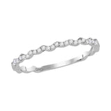 14kt White Gold Womens Round Diamond Asymmetrical Stackable Band Ring 1/8 Cttw