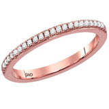 14kt Rose Gold Womens Round Diamond Single Row Stackable Band Ring 1/8 Cttw