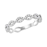 14kt White Gold Womens Round Diamond Twisted Stackable Band Ring 1/5 Cttw