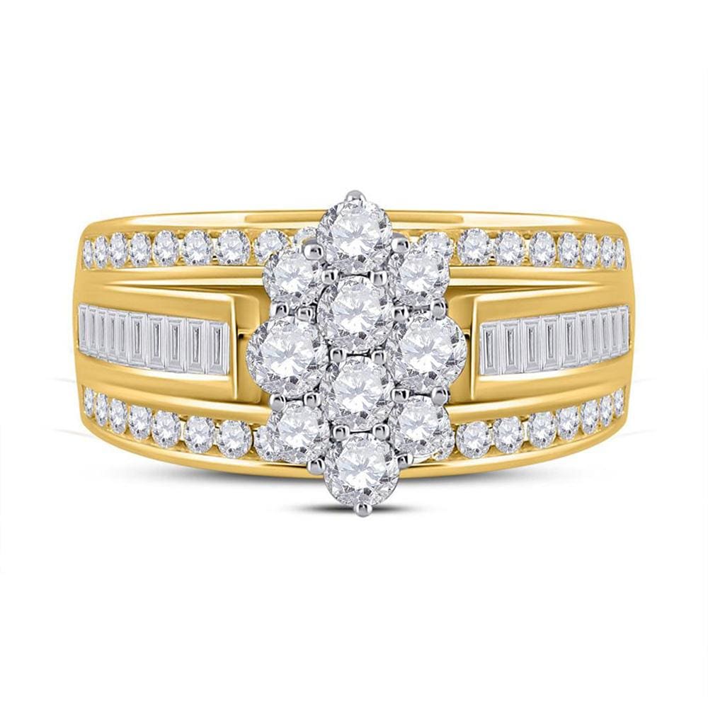 14kt Yellow Gold Womens Round Diamond Cluster Ring 1-1/2 Cttw