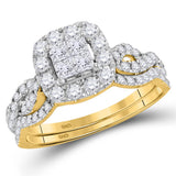 14kt Yellow Gold Princess Diamond Square Bridal Wedding Ring Band Set 1 Cttw