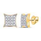 10kt Yellow Gold Womens Round Diamond Square Kite Stud Earrings 1/10 Cttw