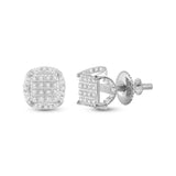10kt White Gold Mens Round Diamond Circle Cluster Earrings 1/5 Cttw
