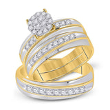 10kt Two-tone Gold His Hers Round Diamond Cluster Matching Wedding Set 3/4 Cttw