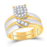 10kt Two-tone Gold His Hers Round Diamond Cluster Matching Wedding Set 1/2 Cttw