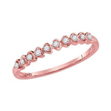 14kt Rose Gold Womens Round Diamond Heart Stackable Band Ring 1/10 Cttw
