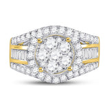 14kt Yellow Gold Round Diamond Flower Cluster Bridal Wedding Engagement Ring 1-/8 Cttw